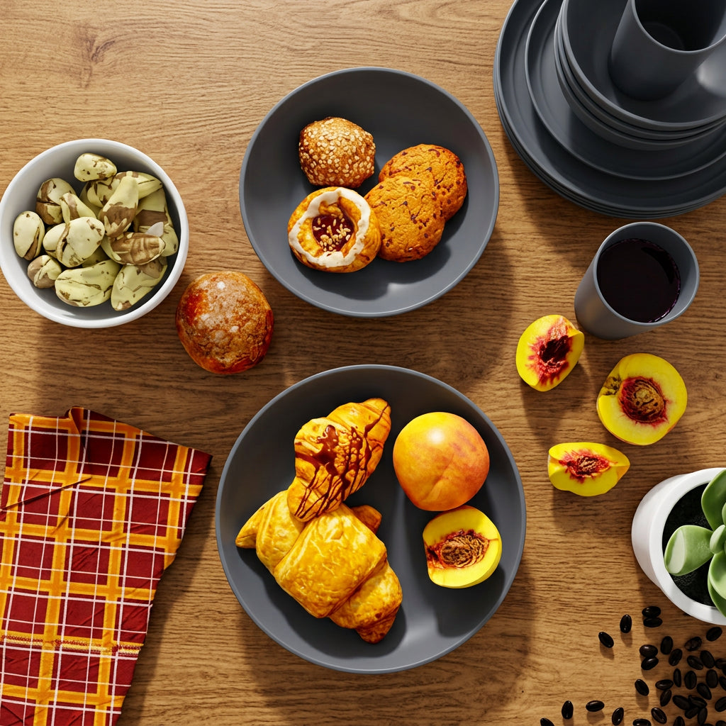 Set de vajilla de plástico reutilizable de 4, 16 o 24 piezas. Incluye platos, bowls y vasos, perfecto para picnics familiares y uso escolar.